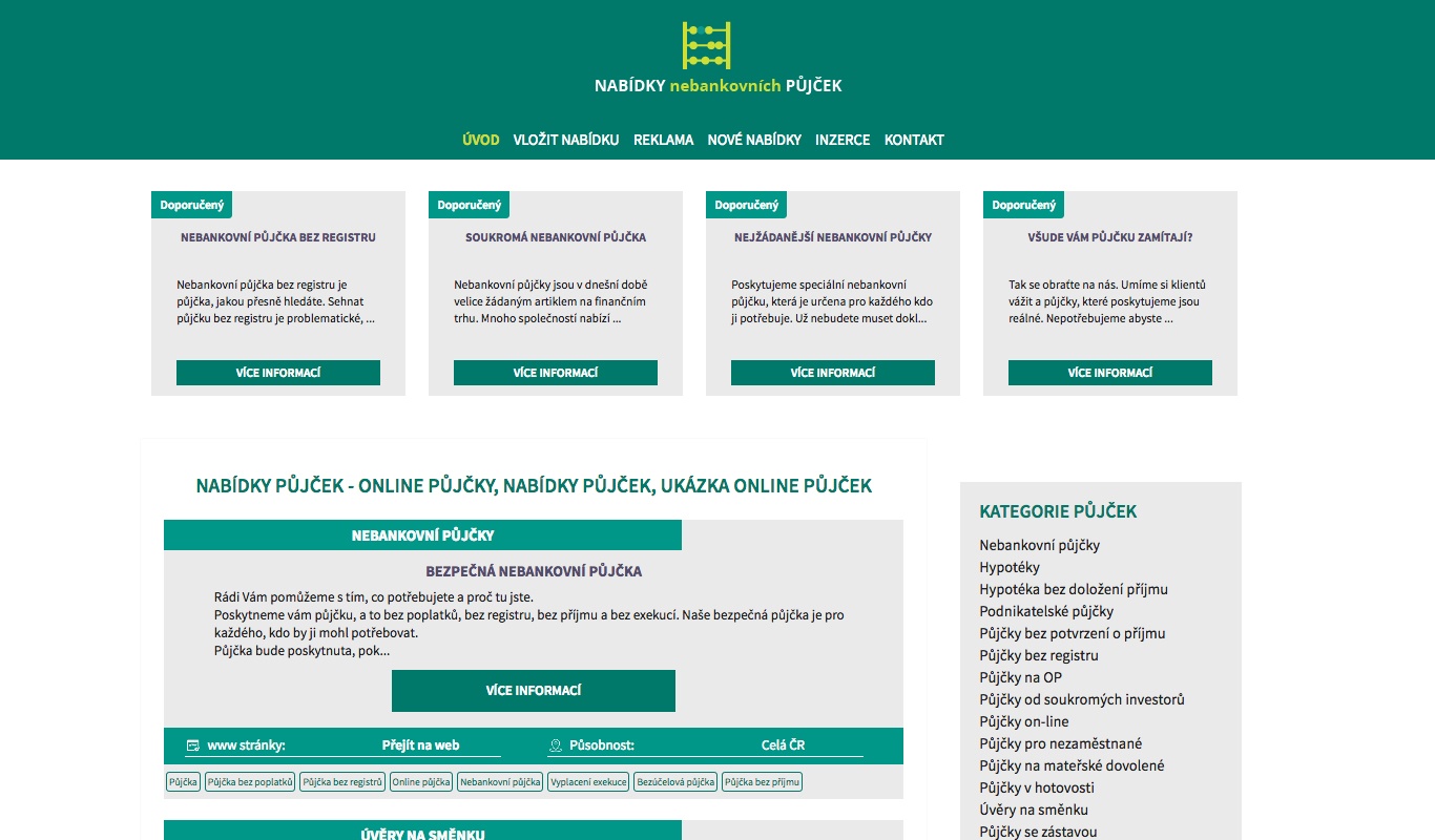 Výroba internetových stránek - Reference, vytvořené internetové stránky - Výroba internetových stránek - Nabídky nebankovních půjček