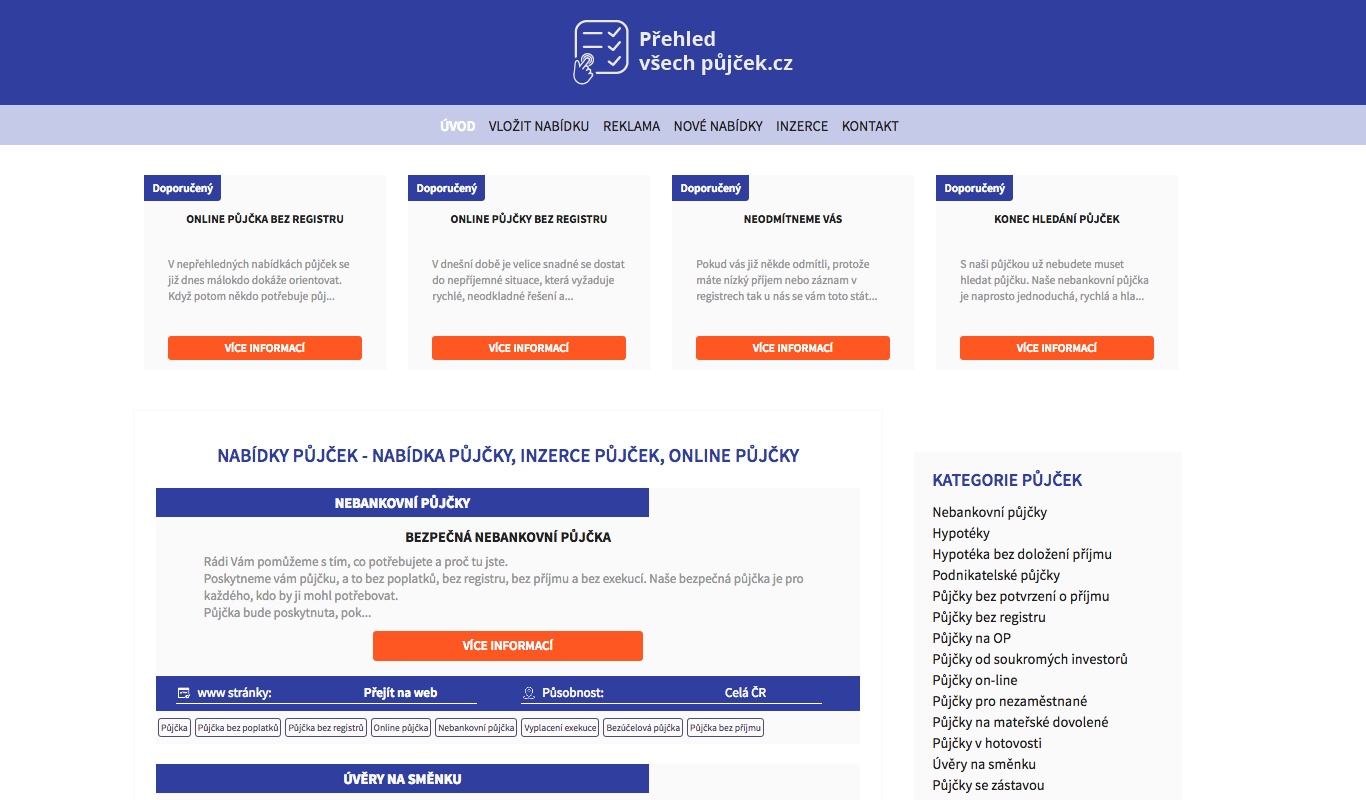 Výroba internetových stránek - Reference, vytvořené internetové stránky - Výroba internetových stránek - Přehled všech půjček