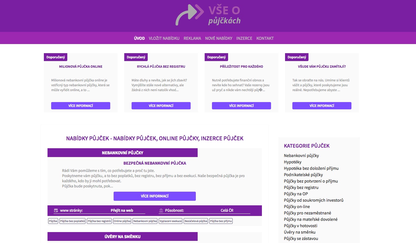 Výroba internetových stránek - Reference, vytvořené internetové stránky - Výroba internetových stránek - Vše o půjčkách